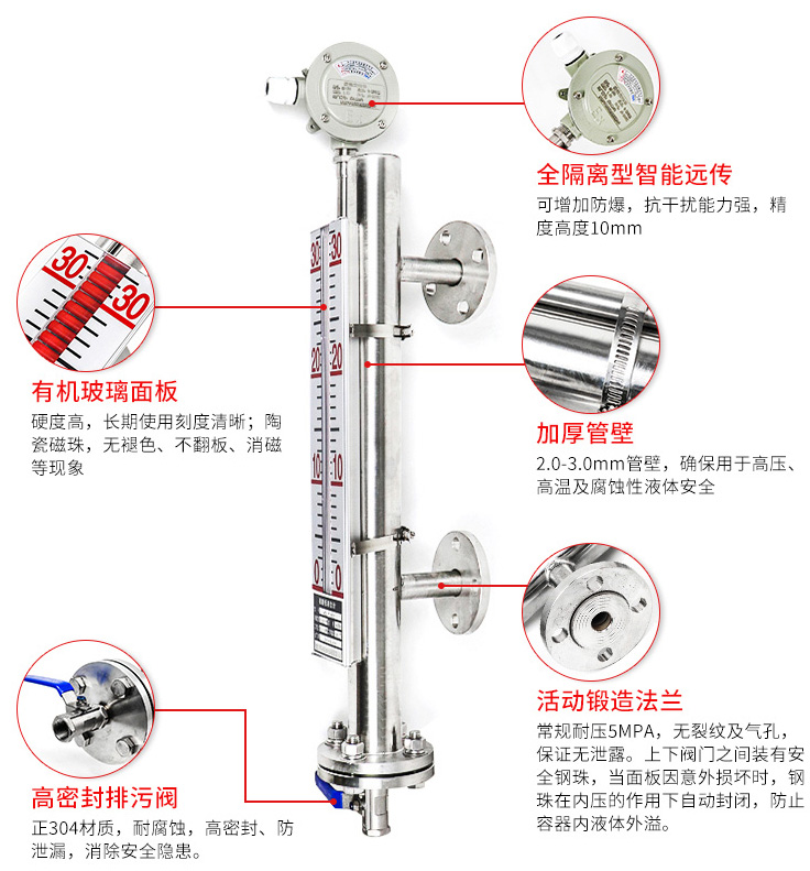 蒸汽夾套磁翻板液位計產(chǎn)品特點(diǎn)圖